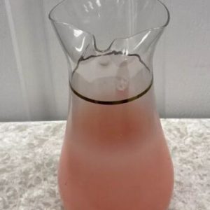 Vintage Blendo Peach Frosted Glass Pitcher, Ice Lip, Gold, Mid Century MCM