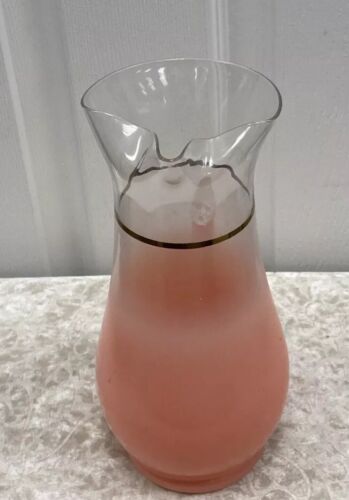 Vintage Blendo Peach Frosted Glass Pitcher, Ice Lip, Gold, Mid Century MCM