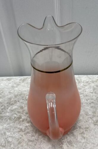 Vintage Blendo Peach Frosted Glass Pitcher, Ice Lip, Gold, Mid Century MCM - Image 4