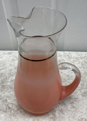 Vintage Blendo Peach Frosted Glass Pitcher, Ice Lip, Gold, Mid Century MCM - Image 5