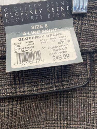 Vintage GEOFFREY BEENE Sport Brown Tweed A Line Midi Skirt Size 8 Leather Trim - Image 3