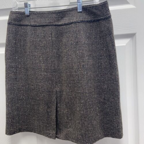 Vintage GEOFFREY BEENE Sport Brown Tweed A Line Midi Skirt Size 8 Leather Trim - Image 10