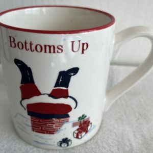 BOTTOMS UP Santa Christmas 14 OZ Coffee Mug Tea Cup Holiday Threshhold NEW