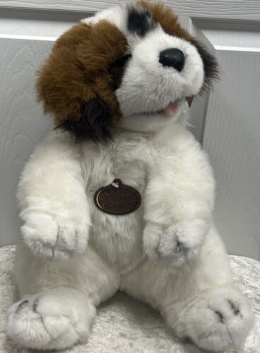 Vintage Natural Look Puppy Dog Plush St Bernard Tongue Sticking Out TL Toys 1996