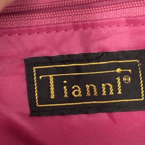 Bright Flowers On Black Tianni Purse, Black Weeden Handles, Hot Pink Lining - Image 4