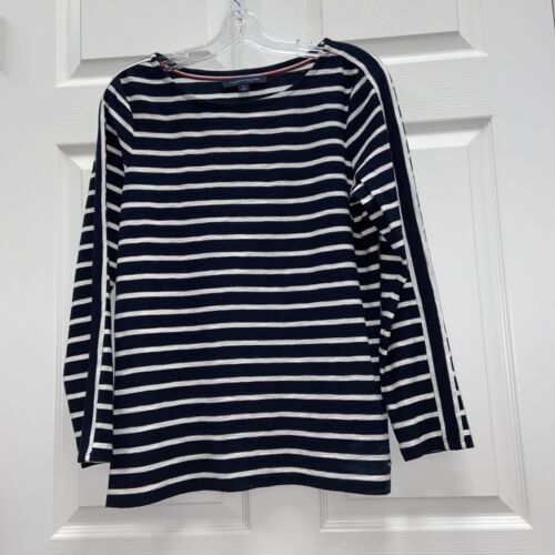 Tommy Hilfiger Pullover Shirt Sz Medium White Blue Stripped - Image 2