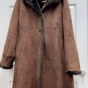 GALLERY WOMENS FAUX SUEDE BROWN COAT FAUX FUR WARM WINTER OUTERWEA JACKET XL