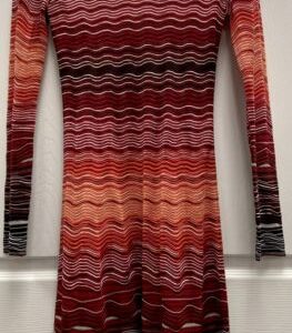 MISSONI Gradient Wavy Striped Red/Orange/Blk/Wht Sheath Dress Size 38 or 2