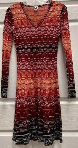 MISSONI Gradient Wavy Striped Red/Orange/Blk/Wht Sheath Dress Size 38 or 2