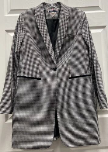 Tommy Hilfiger Womens Black and White Checkered Blazer Coat Size 12