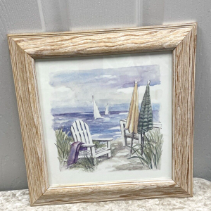 C Winterle Olson Signed Beach Coastal White Washed Wood Framed Print 11.5 X 11.5