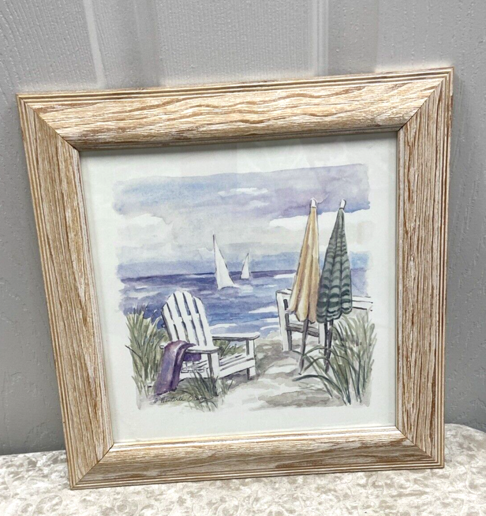 C Winterle Olson Signed Beach Coastal White Washed Wood Framed Print 11.5 X 11.5 Main Image