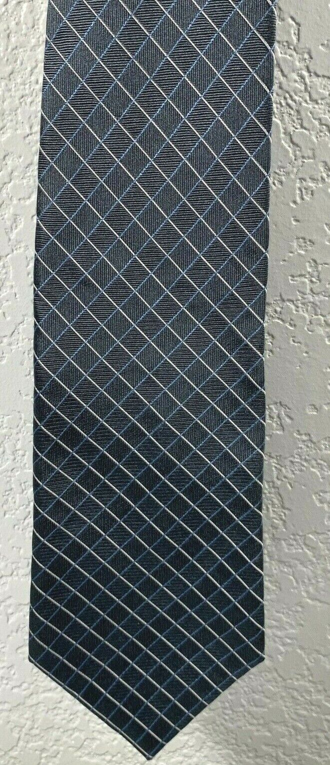 Arrow Neck Tie Charcoal Gray + Blue Square Pattern Silk Length 58" Width 3 75".. - Image 2