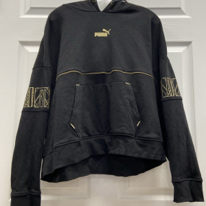 Puma Classic Metallic Logo Pullover Hoodie Ladies Black Casual Outerwear XXL