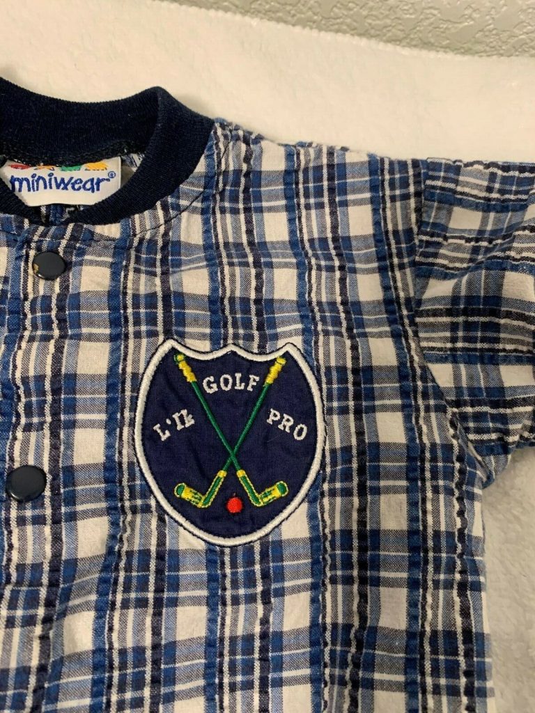 Baby Miniwear blue and white plaid boys outfit 6/9 Mos. Lil Golf Pro Main Image