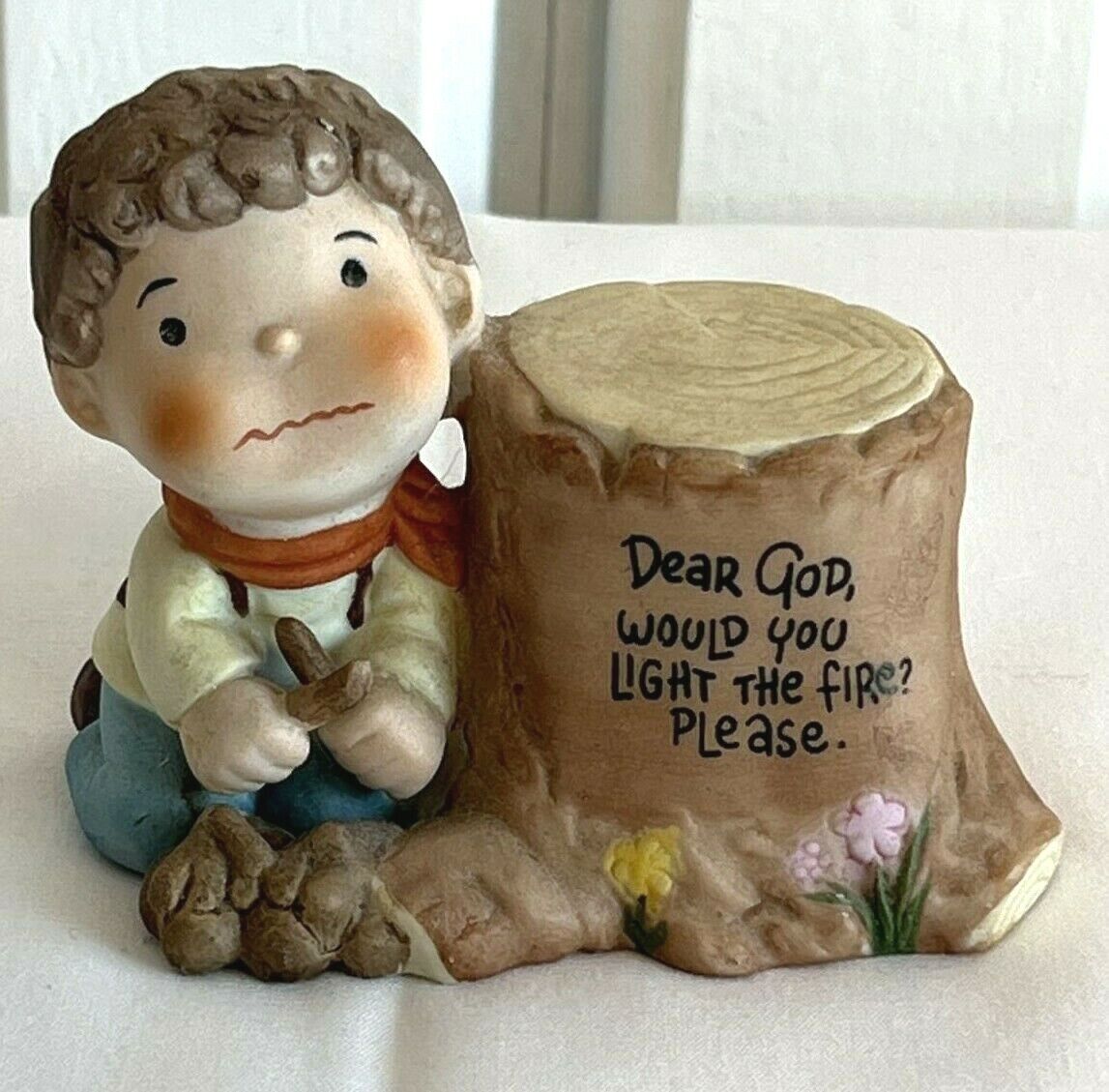 Enesco DEAR GOD KIDS Campfire Boy Dear God, WOULD YOU LIGHT THE FIRE? PLEASE.