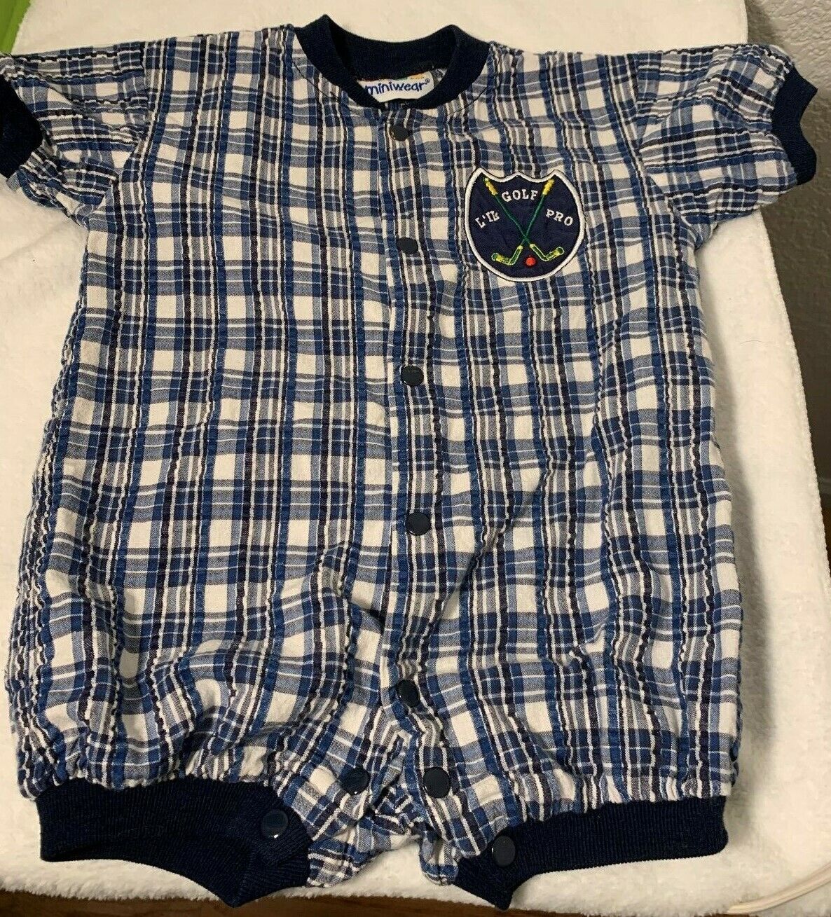 Baby Miniwear blue and white plaid boys outfit 6/9 Mos. Lil Golf Pro - Image 2