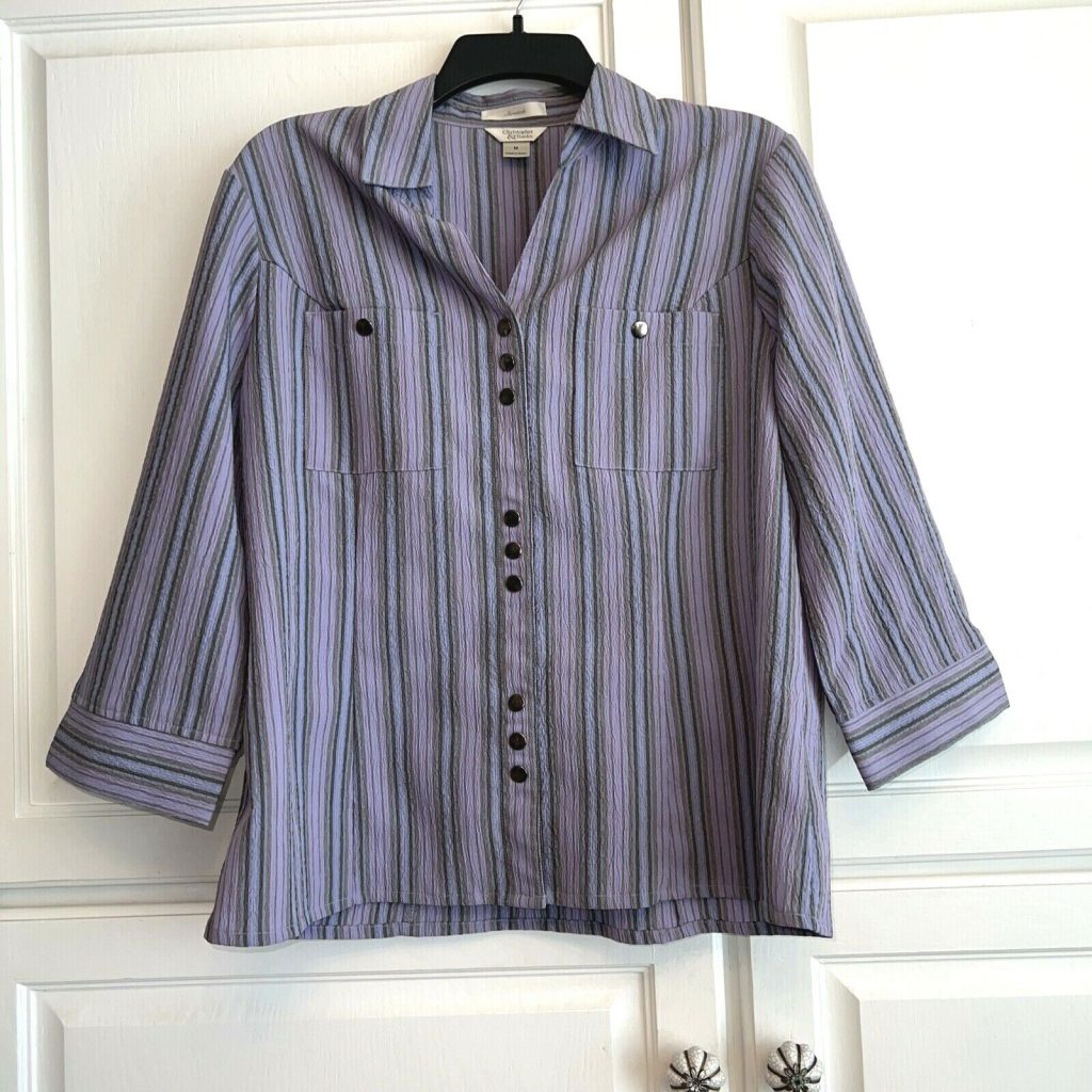 Christopher Banks Striped  Snap button Blouse Sz M Laverdar with Pockets Main Image