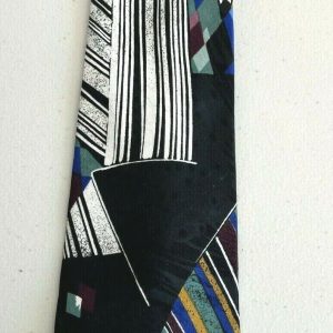 Vintage Hardy Amies 14 Savile Row London Black Geometric Print Tie