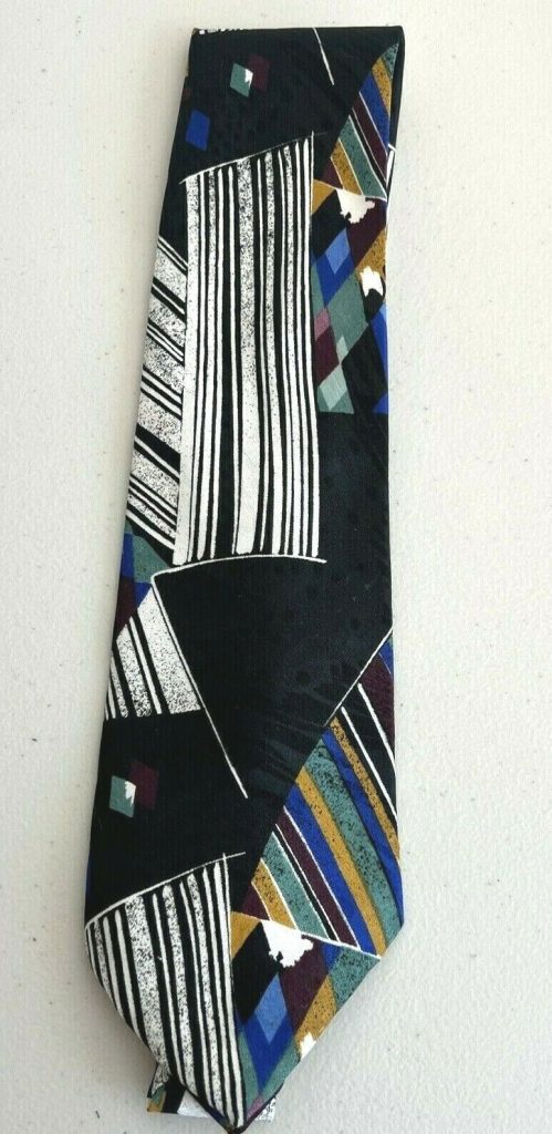 Vintage Hardy Amies 14 Savile Row London Black Geometric Print Tie Main Image
