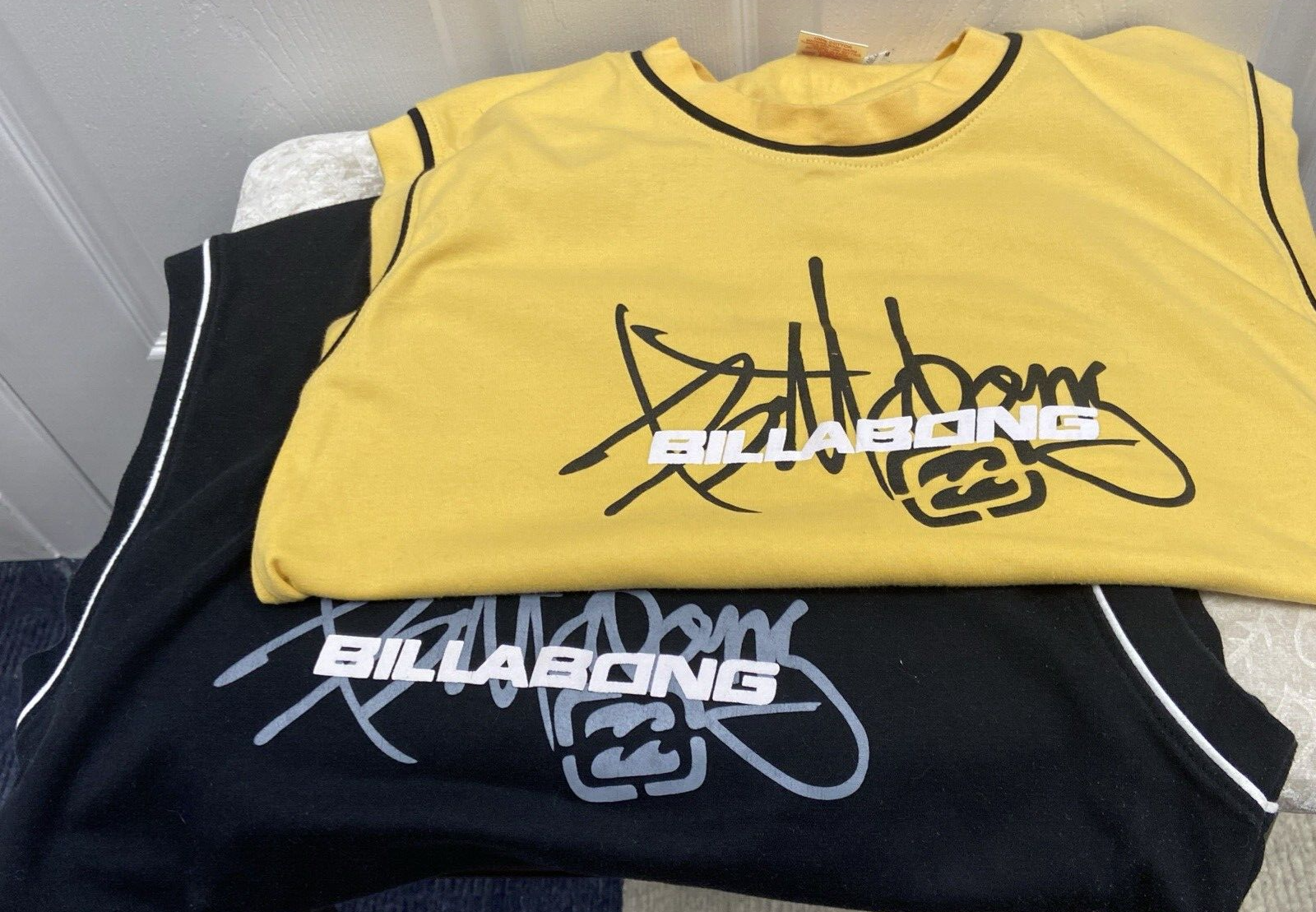 Vintage Lot of 2 Billabong Mens XL Yellow and Black Sleeveless Workout Tank Tops