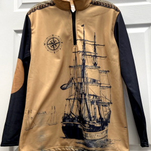 Mens Nautical Ship w/ Compass Hoodie Polyester New 1/4 Zipper Hoodie Tan Size M