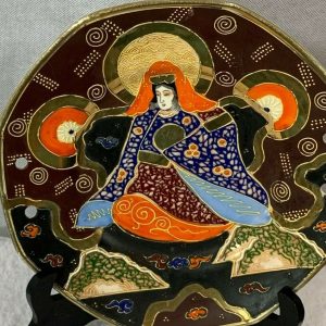 Vintage Japanese Satsuma Moriage Plate Kannon Gold Plated- Gifu Prefecture