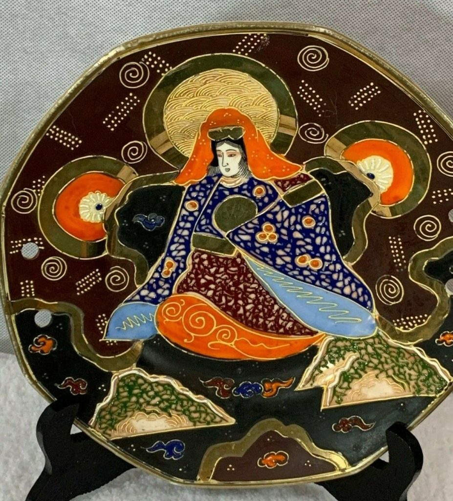 Vintage Japanese Satsuma Moriage Plate Kannon Gold Plated- Gifu Prefecture  Main Image