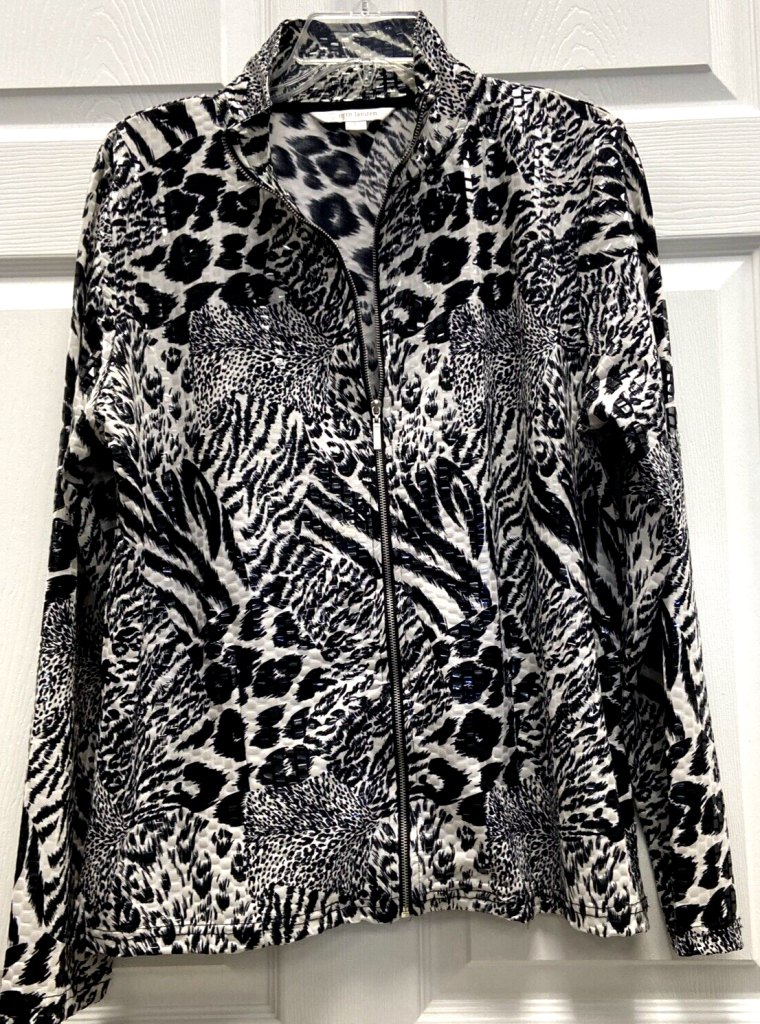 Women's Erin London Black and White Long Sleeved Blouse with Sequins Sz L Dressy Main Image