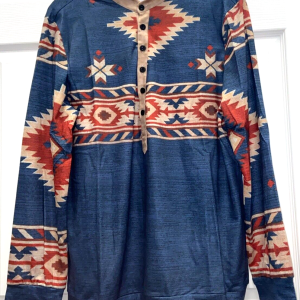 Aztec Print Women Western Cowgirl Pullover Casual Long Sleeve Large Layered Look