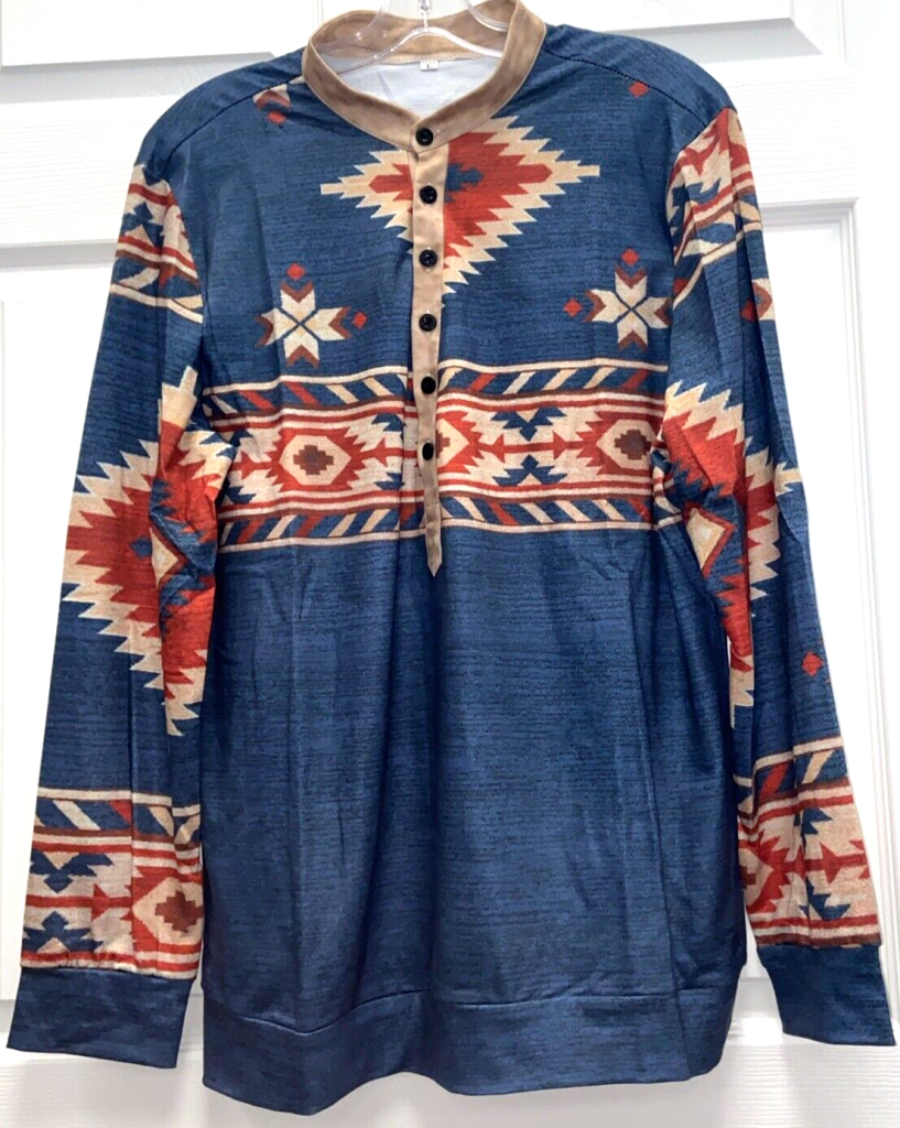 Aztec Print Women Western Cowgirl Pullover Casual Long Sleeve Large Layered Look Main Image