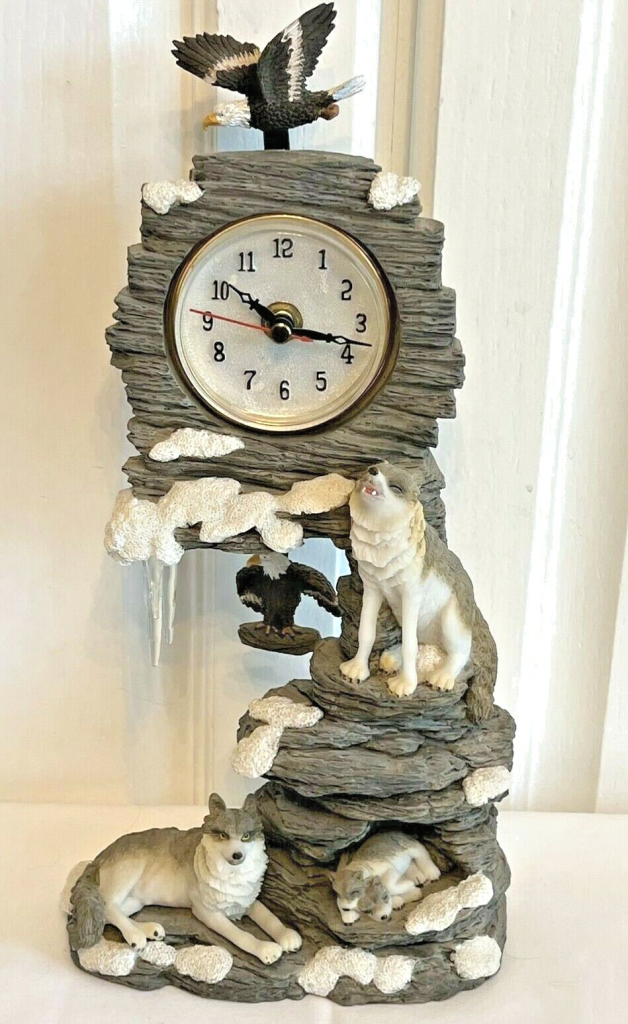 Family of Wolves on Rocks Statue Figurine Clock Native American Moving Eagles Main Image