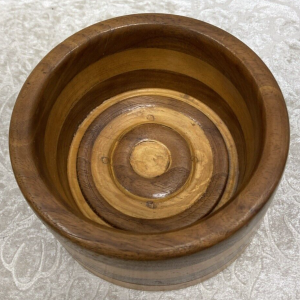 Vintage Small Solid Custom Handmade Striped Two Tone Wooden Bowl