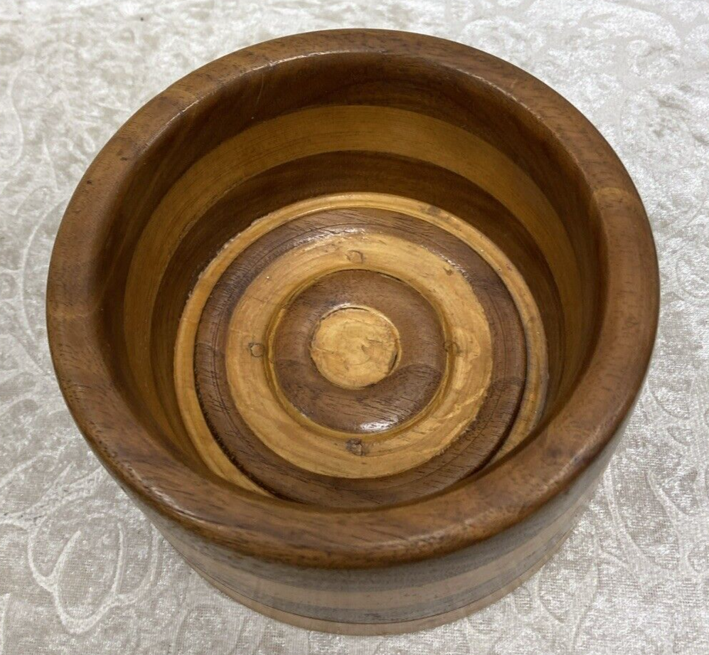 Vintage Small Solid Custom Handmade Striped Two Tone Wooden Bowl