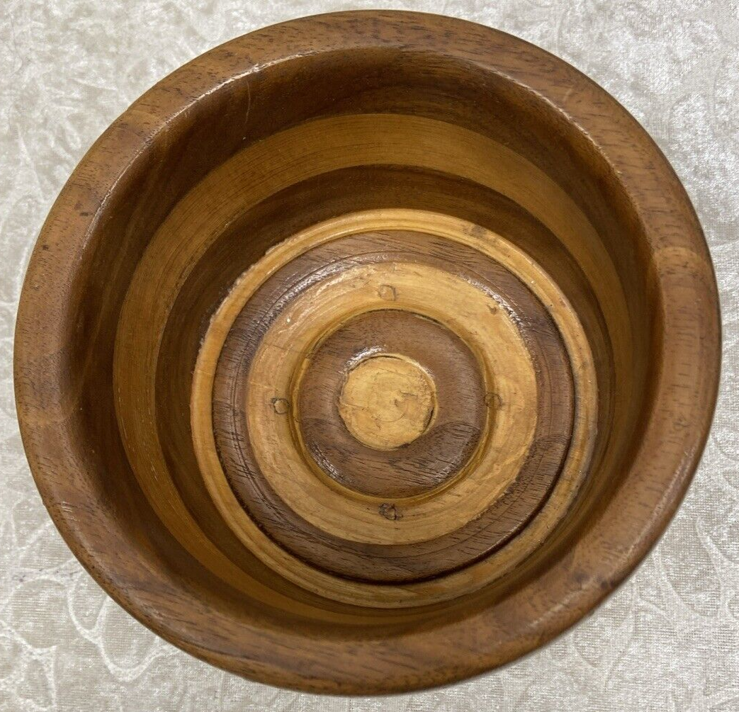 Vintage Small Solid Custom Handmade Striped Two Tone Wooden Bowl - Image 2