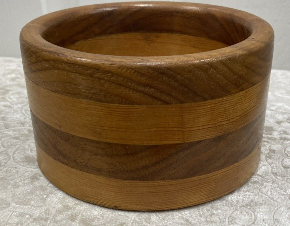 Vintage Small Solid Custom Handmade Striped Two Tone Wooden Bowl - Image 5