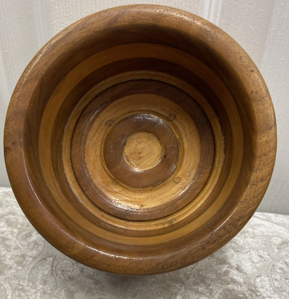 Vintage Small Solid Custom Handmade Striped Two Tone Wooden Bowl - Image 6