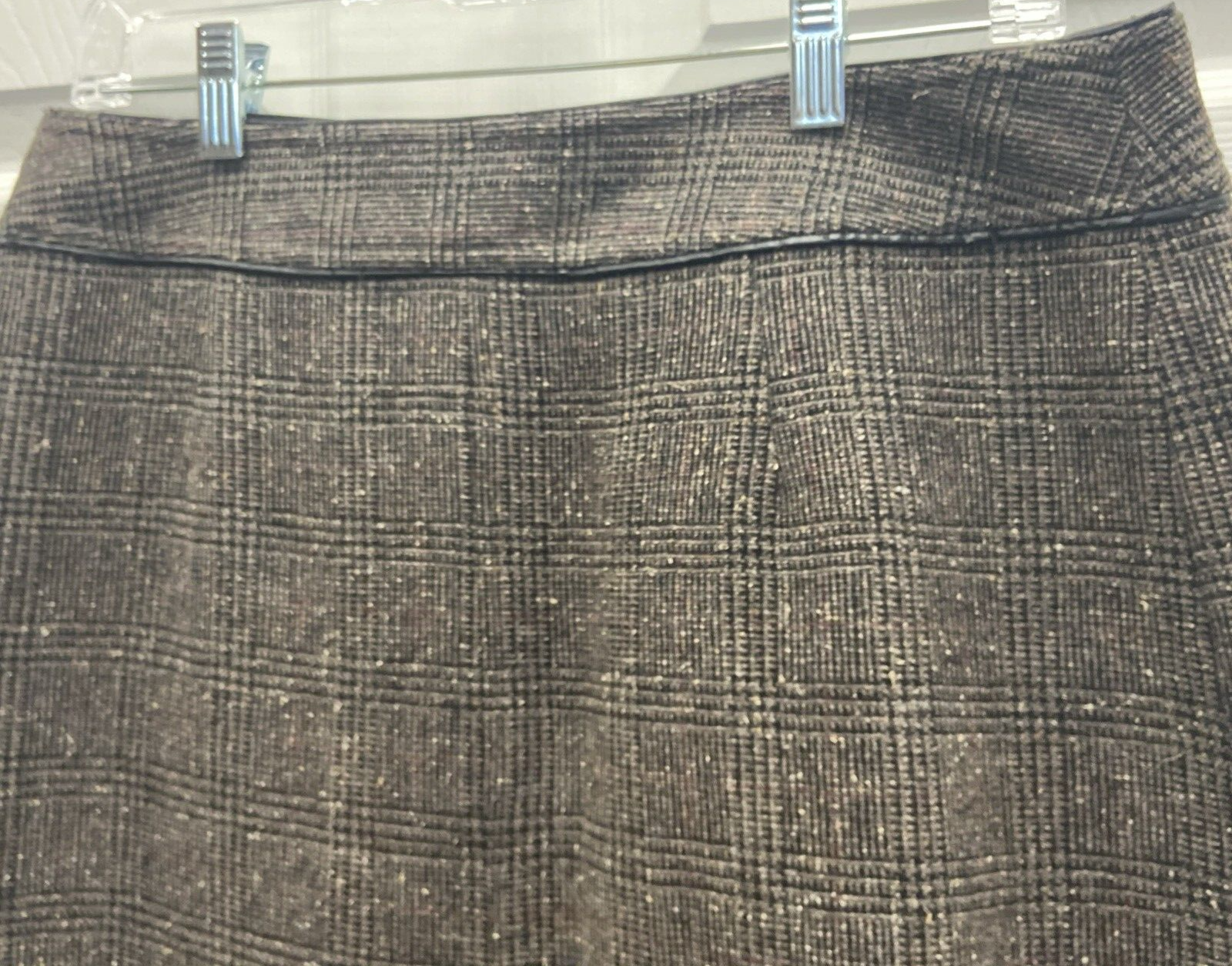 Vintage GEOFFREY BEENE Sport Brown Tweed A Line Midi Skirt Size 8 Leather Trim - Image 7