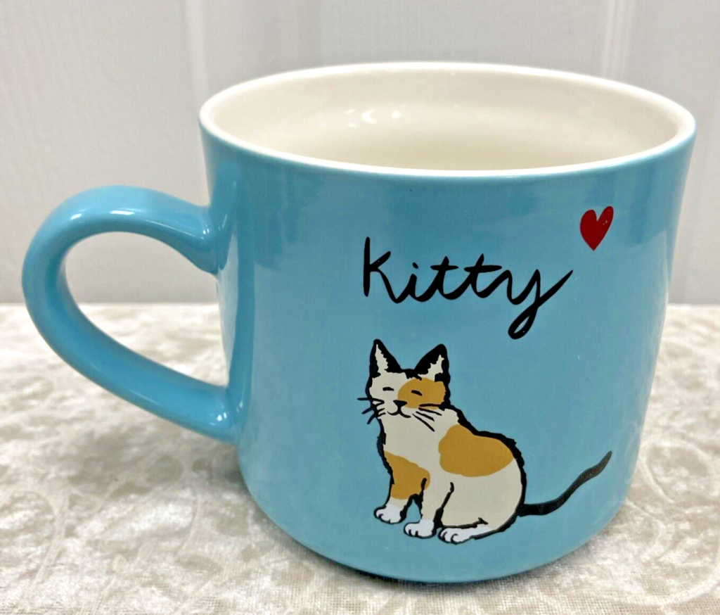 Opalhouse Kitty Calico Cat Heart Love Coffee Mug Turquoise Aqua 14oz Main Image