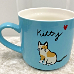Opalhouse Kitty Calico Cat Heart Love Coffee Mug Turquoise Aqua 14oz