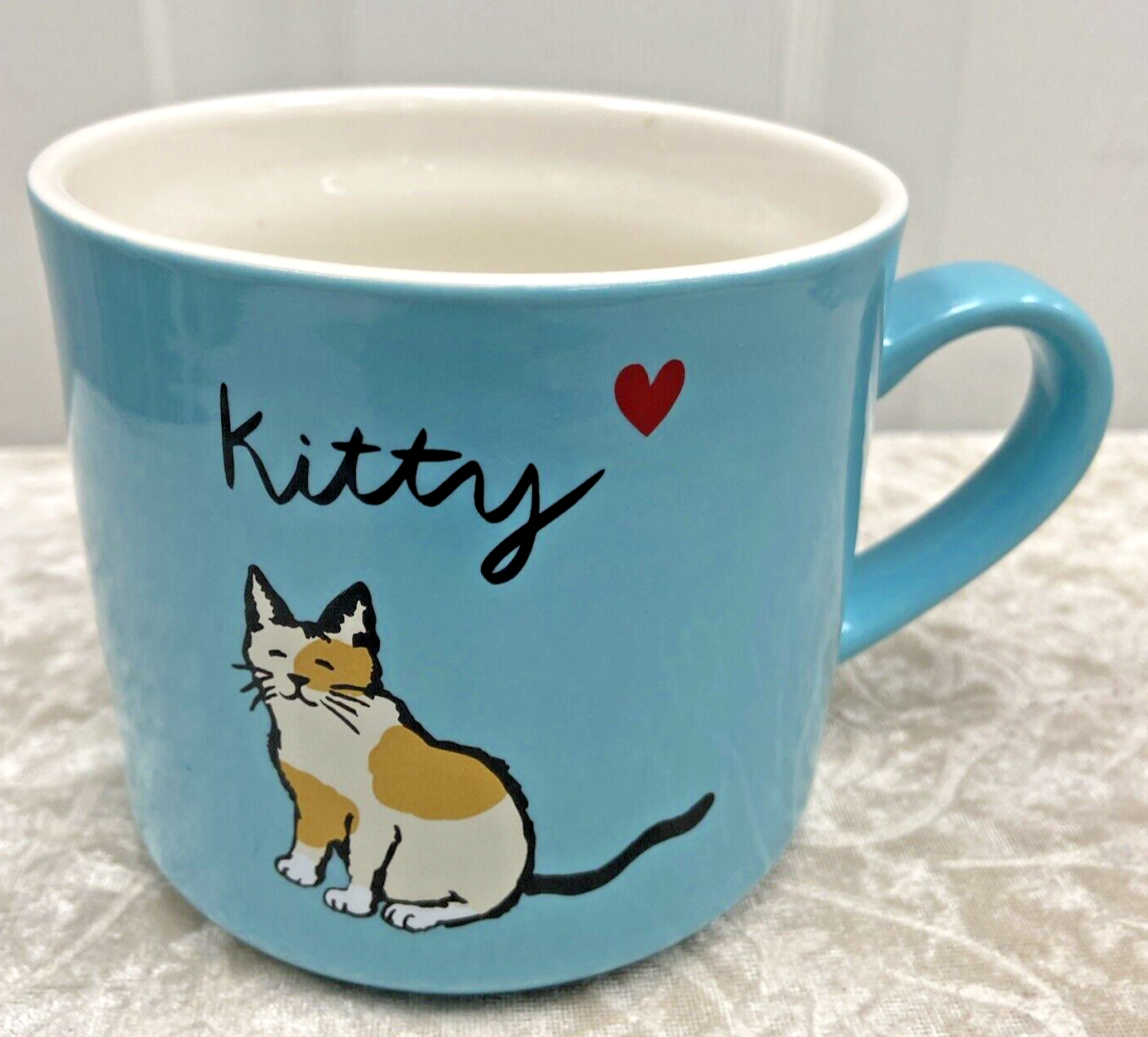 Opalhouse Kitty Calico Cat Heart Love Coffee Mug Turquoise Aqua 14oz - Image 2