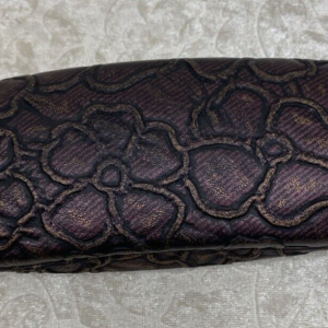 Faux Leather Purple and Gold Glasses Case Floral With Brown Lining EUC