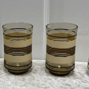 Vintage Libbey Juice Glasses Smoke Brown and Cream Striped Set of 4 EUC