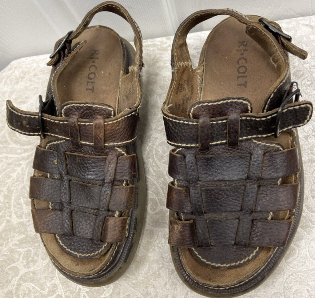 RJ Colt Mens Leather Sandals Brown Riverhead Open Toe Outdoors Chunky 8M Wms 10M Main Image