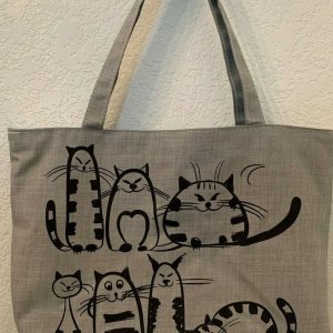 Women Canvas Cartoon Cat Printed Handbag Shoulder Bag Female Tote Shopping Bag