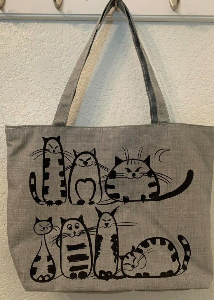 Women Canvas Cartoon Cat Printed Handbag Shoulder Bag Female Tote Shopping Bag Main Image