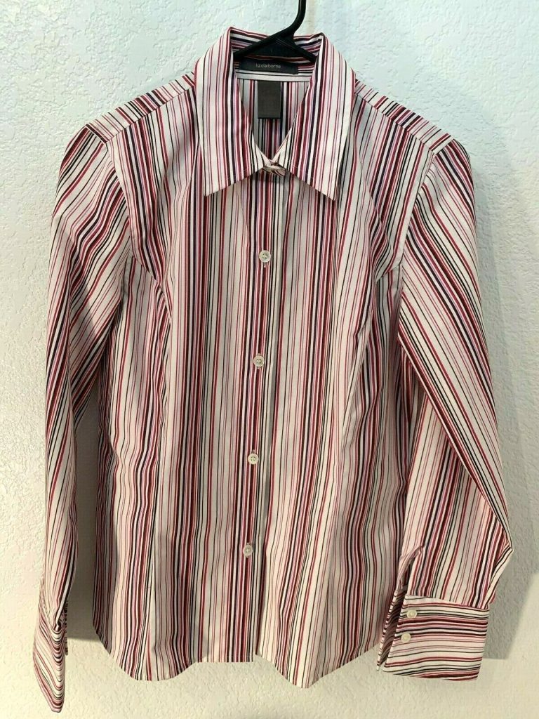 NEW WOMEN'S LIZ CLAIBORNE WRINKLE FREE STRIPED L/S BLOUSE SZ 6 PINK Main Image