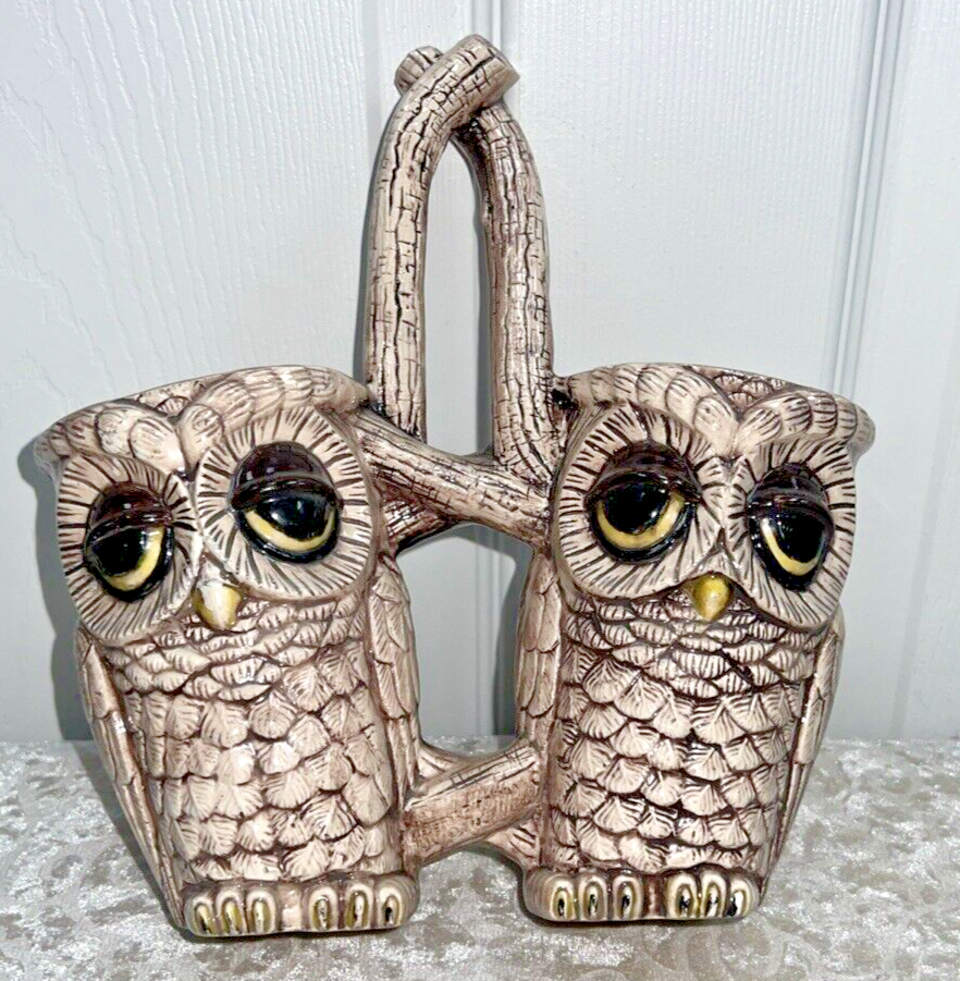Vintage 1984 Sittre Ceramic Double Sided Owl Caddy, Planter, Utensils Tan - Image 2