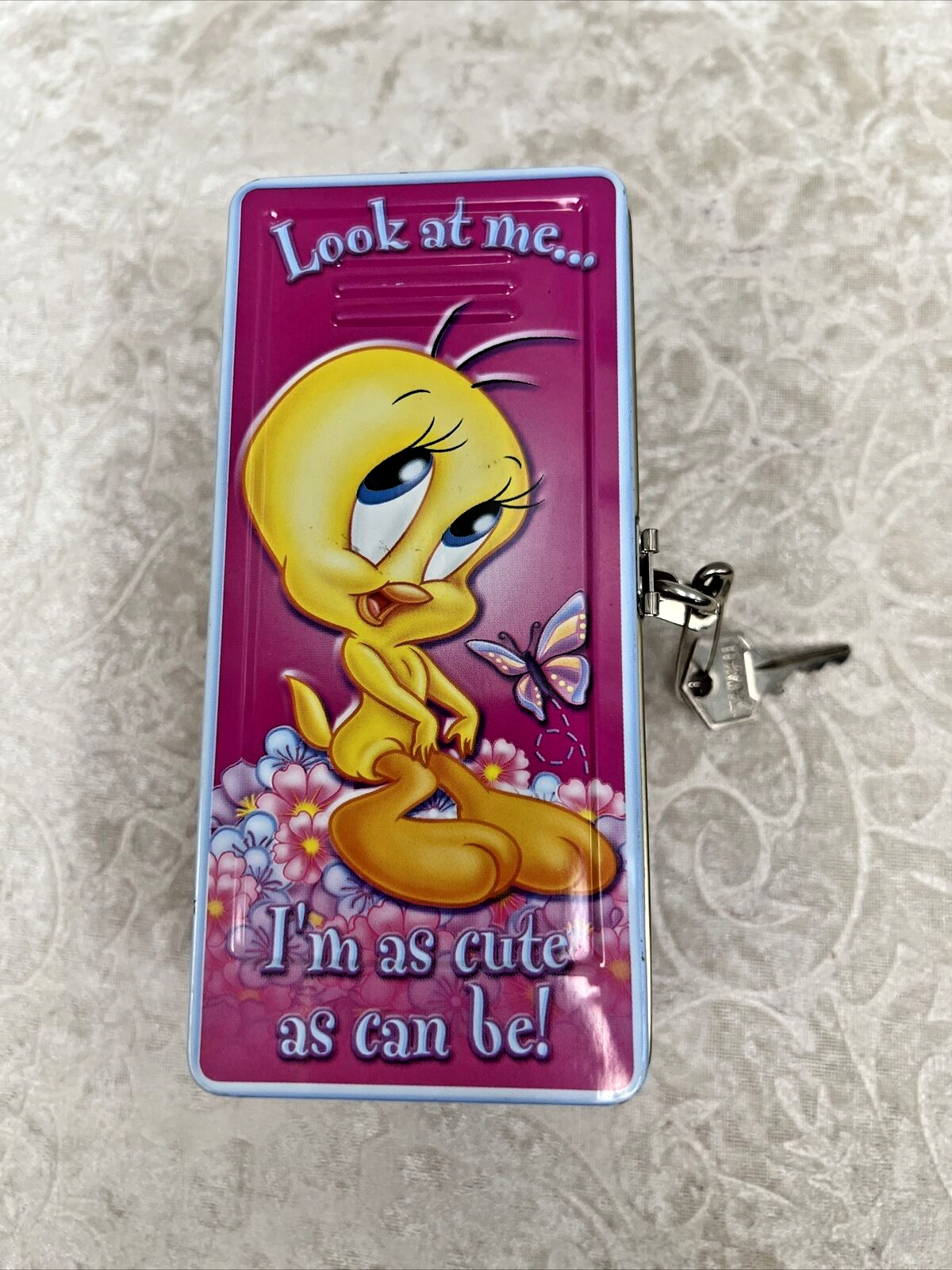 Looney Tunes Tweety Bird 2001 Pink Mini Locker Bank w Vintage Lock & Key EUC - Image 2