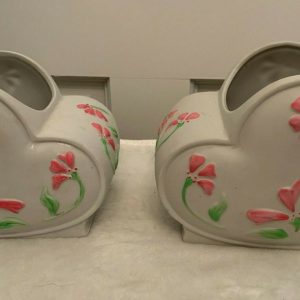 Beautiful Set of Vintage White with Pink Flowers Ceramic Flower Pots 5.5" X 5.5"